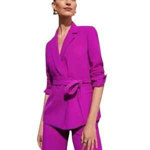 Ann Taylor belted crepe blazer lined magenta size 12p